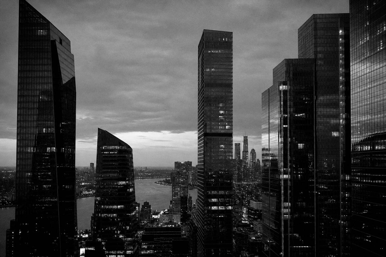 Financial-district skyline at dusk